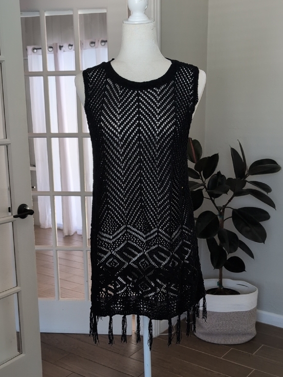 Surf Gypsy Other - Surf Gypsy Black Crochet Fringe Mini Dress Cover-Up Medium